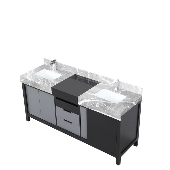 Lexora Zilara 72" - Black and Grey Double Vanity (Options: Castle Grey Marble Tops, White Square Sinks, and Monte Chrome Faucet Set) - Lexora - Ambient Home