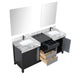 Lexora Zilara 72" - Black and Grey Double Vanity (Options: Castle Grey Marble Tops, White Square Sinks, Balzani Gun Metal Faucet Set, and 28" Frameless Mirrors) - Lexora - Ambient Home