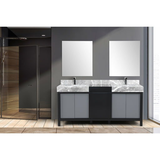 Lexora Zilara 72" - Black and Grey Double Vanity (Options: Castle Grey Marble Tops, White Square Sinks, Balzani Gun Metal Faucet Set, and 28" Frameless Mirrors) - Lexora - Ambient Home