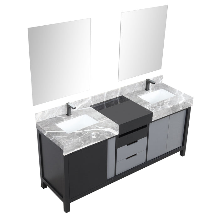 Lexora Zilara 72" - Black and Grey Double Vanity (Options: Castle Grey Marble Tops, White Square Sinks, Balzani Gun Metal Faucet Set, and 28" Frameless Mirrors) - Lexora - Ambient Home