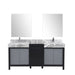 Lexora Zilara 72" - Black and Grey Double Vanity (Options: Castle Grey Marble Tops, White Square Sinks, Monte Chrome Faucet Set, and 28" Frameless Mirrors) - Lexora - Ambient Home