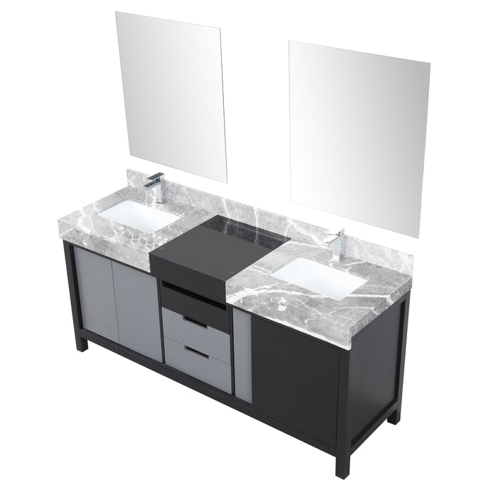 Lexora Zilara 72" - Black and Grey Double Vanity (Options: Castle Grey Marble Tops, White Square Sinks, Monte Chrome Faucet Set, and 28" Frameless Mirrors) - Lexora - Ambient Home