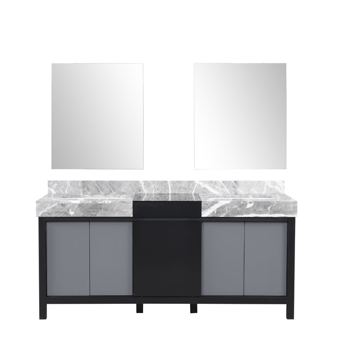 Lexora Zilara 72" - Black and Grey Double Vanity (Options: Castle Grey Marble Tops, White Square Sinks, and 28" Frameless Mirrors) - Lexora - Ambient Home