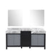 Lexora Zilara 72" - Black and Grey Double Vanity (Options: Castle Grey Marble Tops, White Square Sinks, and 28" Frameless Mirrors) - Lexora - Ambient Home