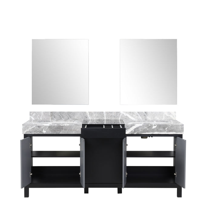 Lexora Zilara 72" - Black and Grey Double Vanity (Options: Castle Grey Marble Tops, White Square Sinks, and 28" Frameless Mirrors) - Lexora - Ambient Home