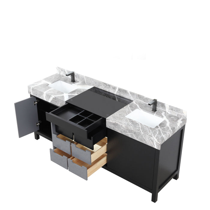 Lexora Zilara 80" - Black and Grey Double Vanity (Options: Castle Grey Marble Tops, White Square Sinks, and Balzani Gun Metal Faucet Set) - Lexora - Ambient Home