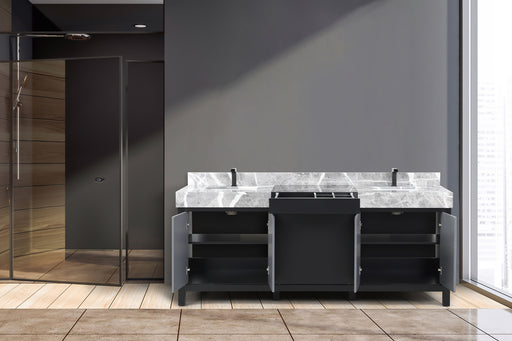 Lexora Zilara 80" - Black and Grey Double Vanity (Options: Castle Grey Marble Tops, White Square Sinks, and Balzani Gun Metal Faucet Set) - Lexora - Ambient Home