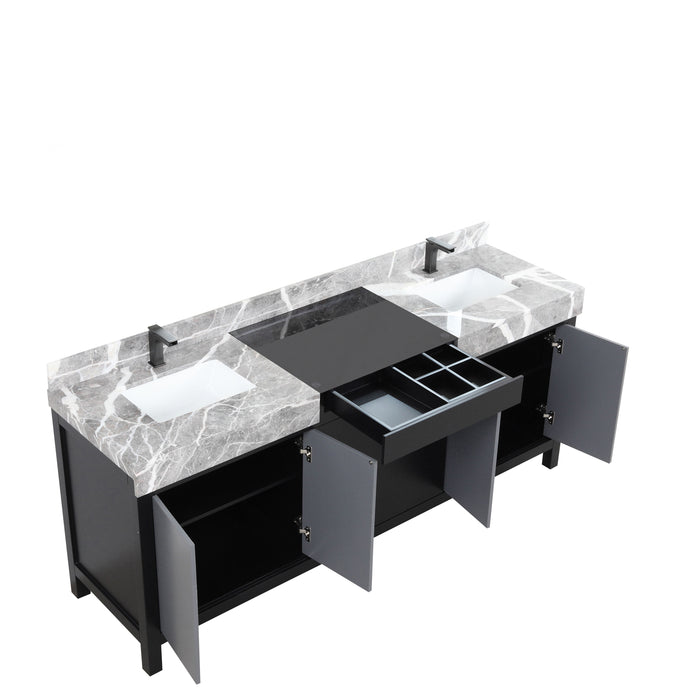 Lexora Zilara 80" - Black and Grey Double Vanity (Options: Castle Grey Marble Tops, White Square Sinks, and Balzani Gun Metal Faucet Set) - Lexora - Ambient Home