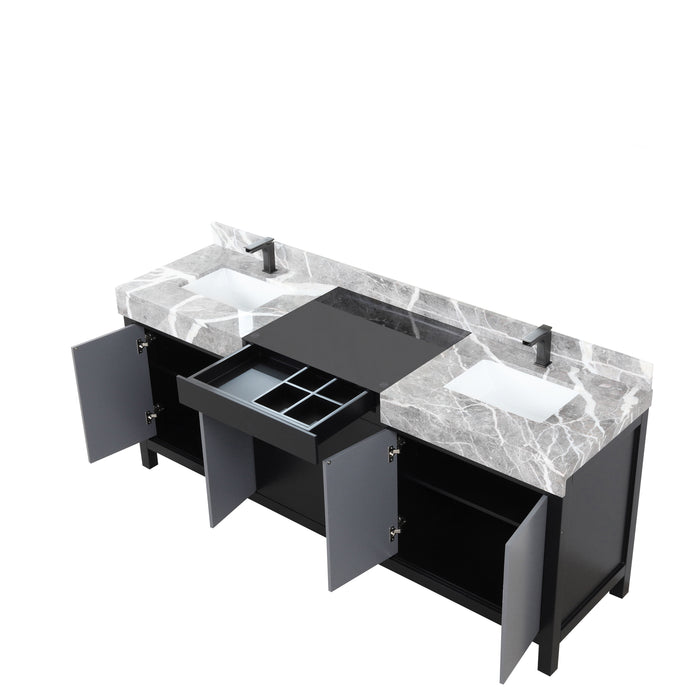 Lexora Zilara 80" - Black and Grey Double Vanity (Options: Castle Grey Marble Tops, White Square Sinks, and Balzani Gun Metal Faucet Set) - Lexora - Ambient Home