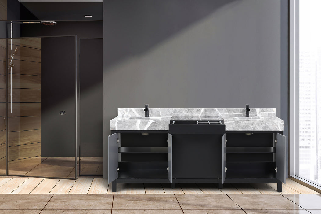 Lexora Zilara 80" - Black and Grey Double Vanity (Options: Castle Grey Marble Tops, White Square Sinks, and Cascata Nera Matte Black Faucet Set) - Lexora - Ambient Home