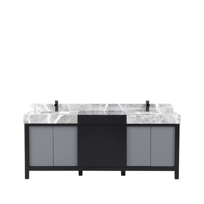 Lexora Zilara 80" - Black and Grey Double Vanity (Options: Castle Grey Marble Tops, White Square Sinks, and Cascata Nera Matte Black Faucet Set) - Lexora - Ambient Home