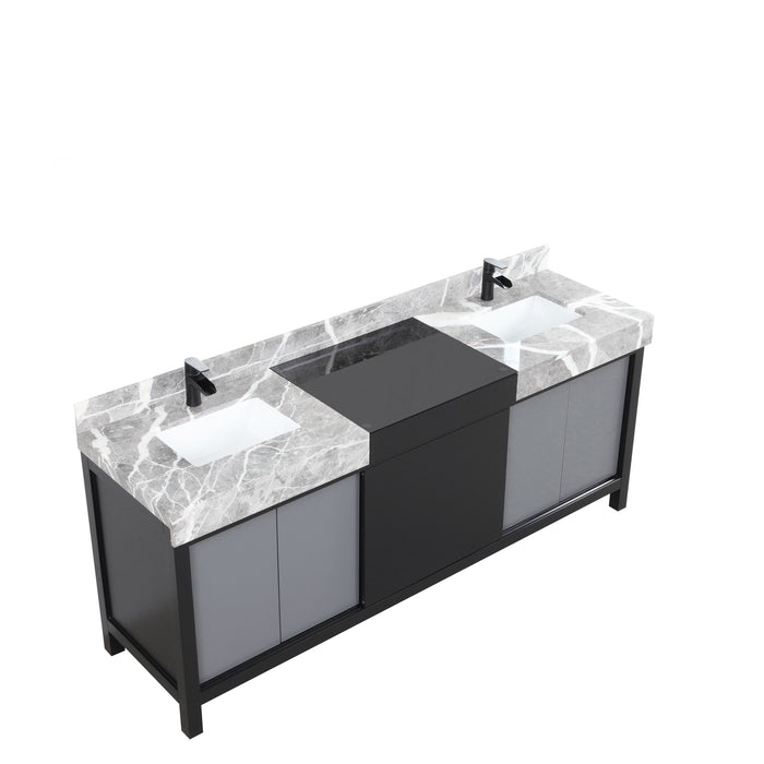 Lexora Zilara 80" - Black and Grey Double Vanity (Options: Castle Grey Marble Tops, White Square Sinks, and Cascata Nera Matte Black Faucet Set) - Lexora - Ambient Home