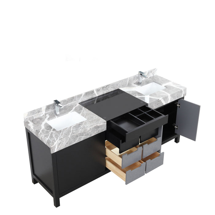 Lexora Zilara 80" - Black and Grey Double Vanity (Options: Castle Grey Marble Tops, White Square Sinks, and Monte Chrome Faucet Set) - Lexora - Ambient Home
