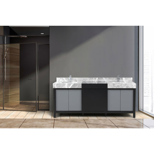 Lexora Zilara 80" - Black and Grey Double Vanity (Options: Castle Grey Marble Tops, White Square Sinks, and Monte Chrome Faucet Set) - Lexora - Ambient Home