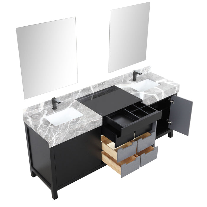 Lexora Zilara 80" - Black and Grey Double Vanity (Options: Castle Grey Marble Tops, White Square Sinks, Balzani Gun Metal Faucet Set, and 30" Frameless Mirrors) - Lexora - Ambient Home