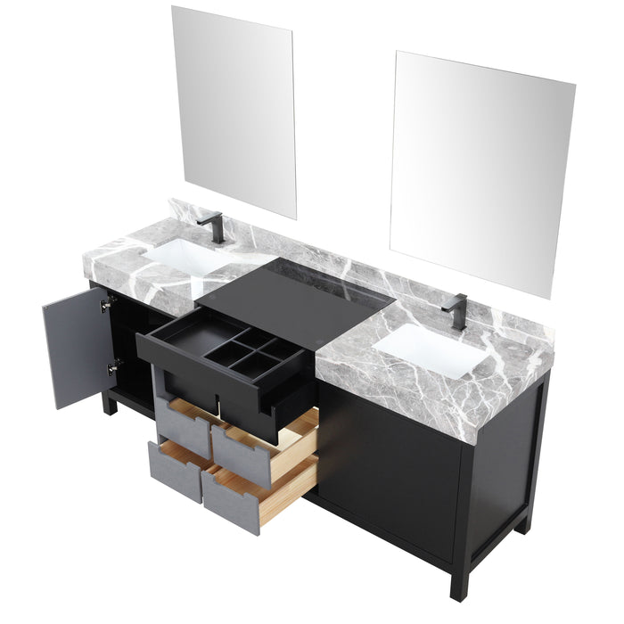 Lexora Zilara 80" - Black and Grey Double Vanity (Options: Castle Grey Marble Tops, White Square Sinks, Balzani Gun Metal Faucet Set, and 30" Frameless Mirrors) - Lexora - Ambient Home