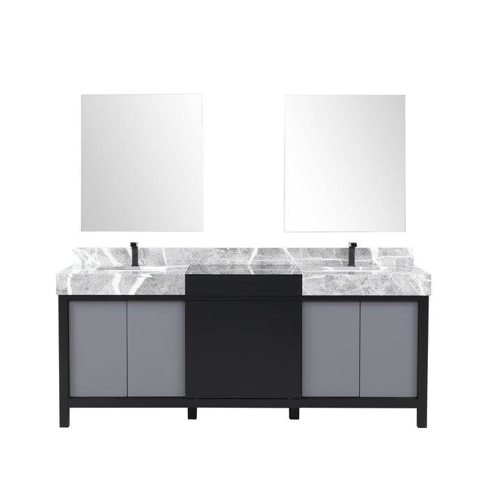 Lexora Zilara 80" - Black and Grey Double Vanity (Options: Castle Grey Marble Tops, White Square Sinks, Balzani Gun Metal Faucet Set, and 30" Frameless Mirrors) - Lexora - Ambient Home