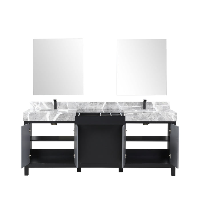 Lexora Zilara 80" - Black and Grey Double Vanity (Options: Castle Grey Marble Tops, White Square Sinks, Balzani Gun Metal Faucet Set, and 30" Frameless Mirrors) - Lexora - Ambient Home