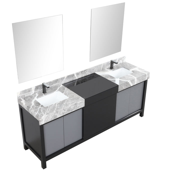 Lexora Zilara 80" - Black and Grey Double Vanity (Options: Castle Grey Marble Tops, White Square Sinks, Balzani Gun Metal Faucet Set, and 30" Frameless Mirrors) - Lexora - Ambient Home