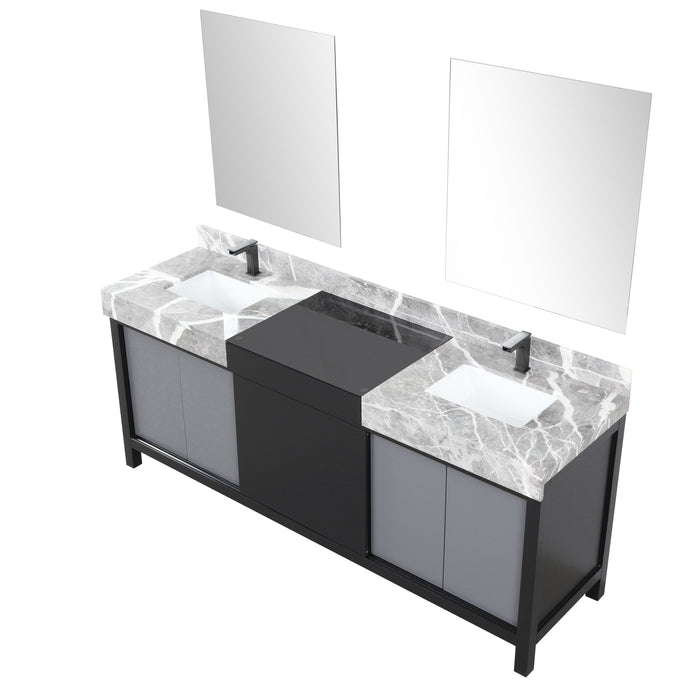 Lexora Zilara 80" - Black and Grey Double Vanity (Options: Castle Grey Marble Tops, White Square Sinks, Balzani Gun Metal Faucet Set, and 30" Frameless Mirrors) - Lexora - Ambient Home