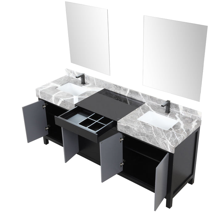 Lexora Zilara 80" - Black and Grey Double Vanity (Options: Castle Grey Marble Tops, White Square Sinks, Balzani Gun Metal Faucet Set, and 30" Frameless Mirrors) - Lexora - Ambient Home