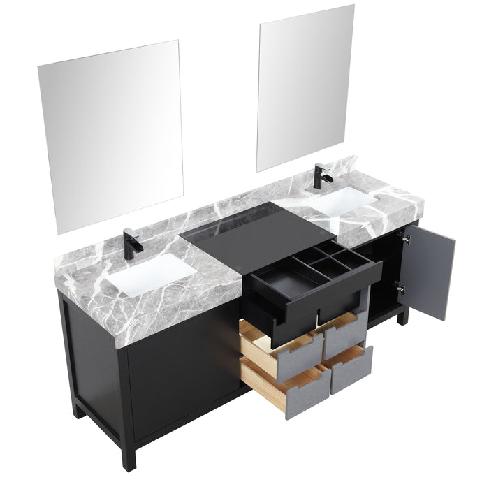 Lexora Zilara 80" - Black and Grey Double Vanity (Options: Castle Grey Marble Tops, White Square Sinks, Cascata Nera Matte Black Faucet Set, and 30" Frameless Mirrors) - Lexora - Ambient Home