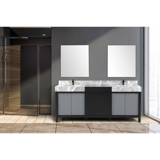 Lexora Zilara 80" - Black and Grey Double Vanity (Options: Castle Grey Marble Tops, White Square Sinks, Cascata Nera Matte Black Faucet Set, and 30" Frameless Mirrors) - Lexora - Ambient Home