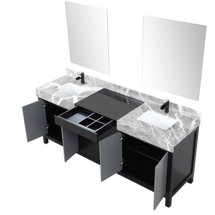 Lexora Zilara 80" - Black and Grey Double Vanity (Options: Castle Grey Marble Tops, White Square Sinks, Cascata Nera Matte Black Faucet Set, and 30" Frameless Mirrors) - Lexora - Ambient Home