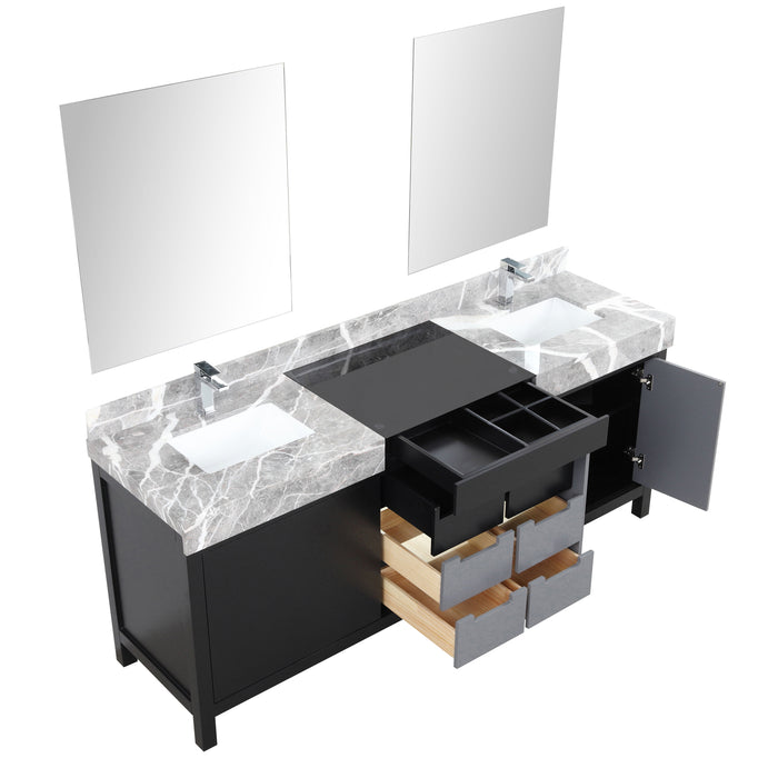 Lexora Zilara 80" - Black and Grey Double Vanity (Options: Castle Grey Marble Tops, White Square Sinks, Monte Chrome Faucet Set, and 30" Frameless Mirrors) - Lexora - Ambient Home