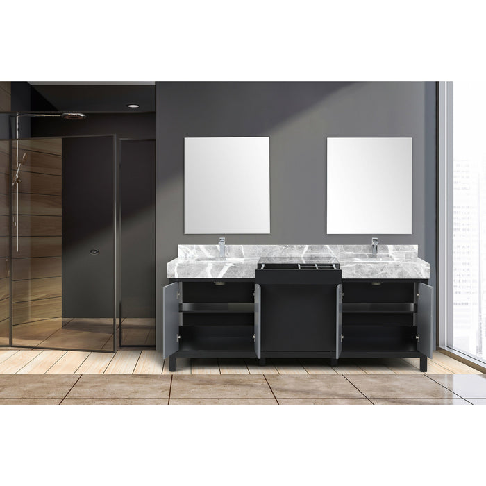 Lexora Zilara 80" - Black and Grey Double Vanity (Options: Castle Grey Marble Tops, White Square Sinks, Monte Chrome Faucet Set, and 30" Frameless Mirrors) - Lexora - Ambient Home