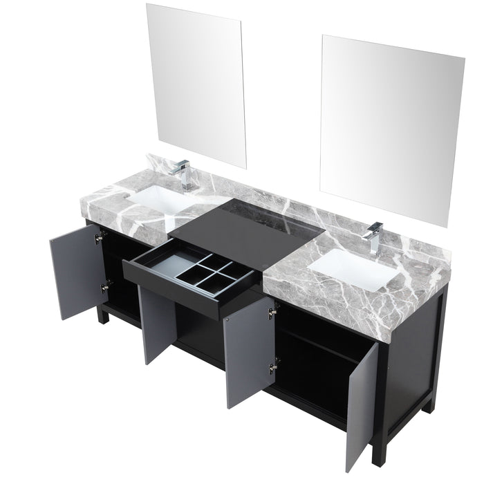 Lexora Zilara 80" - Black and Grey Double Vanity (Options: Castle Grey Marble Tops, White Square Sinks, Monte Chrome Faucet Set, and 30" Frameless Mirrors) - Lexora - Ambient Home