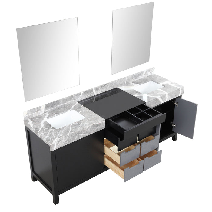 Lexora Zilara 80" - Black and Grey Double Vanity (Options: Castle Grey Marble Tops, White Square Sinks, and 30" Frameless Mirrors) - Lexora - Ambient Home