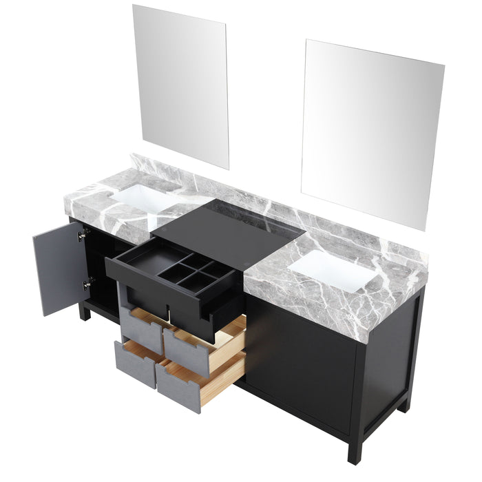 Lexora Zilara 80" - Black and Grey Double Vanity (Options: Castle Grey Marble Tops, White Square Sinks, and 30" Frameless Mirrors) - Lexora - Ambient Home