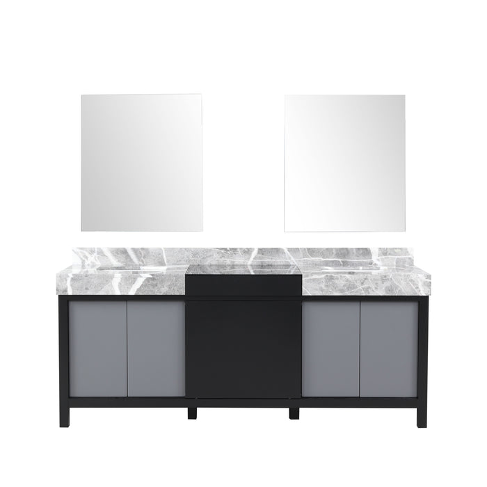 Lexora Zilara 80" - Black and Grey Double Vanity (Options: Castle Grey Marble Tops, White Square Sinks, and 30" Frameless Mirrors) - Lexora - Ambient Home