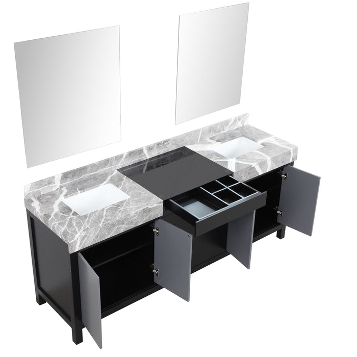 Lexora Zilara 80" - Black and Grey Double Vanity (Options: Castle Grey Marble Tops, White Square Sinks, and 30" Frameless Mirrors) - Lexora - Ambient Home