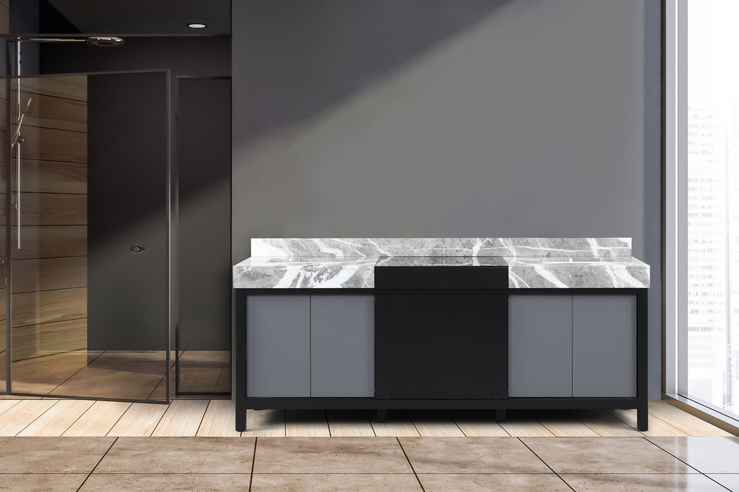 Lexora Zilara 84" - Black and Grey Double Vanity (Options: Castle Grey Marble Tops, and White Square Sinks) - Lexora - Ambient Home