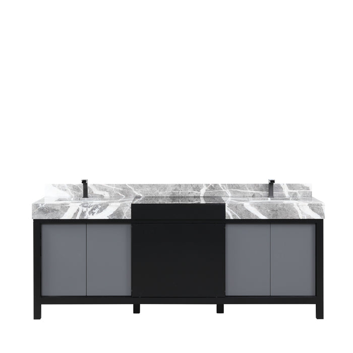 Lexora Zilara 84" - Black and Grey Double Vanity (Options: Castle Grey Marble Tops, White Square Sinks, and Balzani Gun Metal Faucet Set) - Lexora - Ambient Home