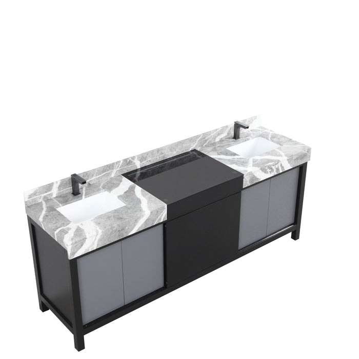 Lexora Zilara 84" - Black and Grey Double Vanity (Options: Castle Grey Marble Tops, White Square Sinks, and Balzani Gun Metal Faucet Set) - Lexora - Ambient Home