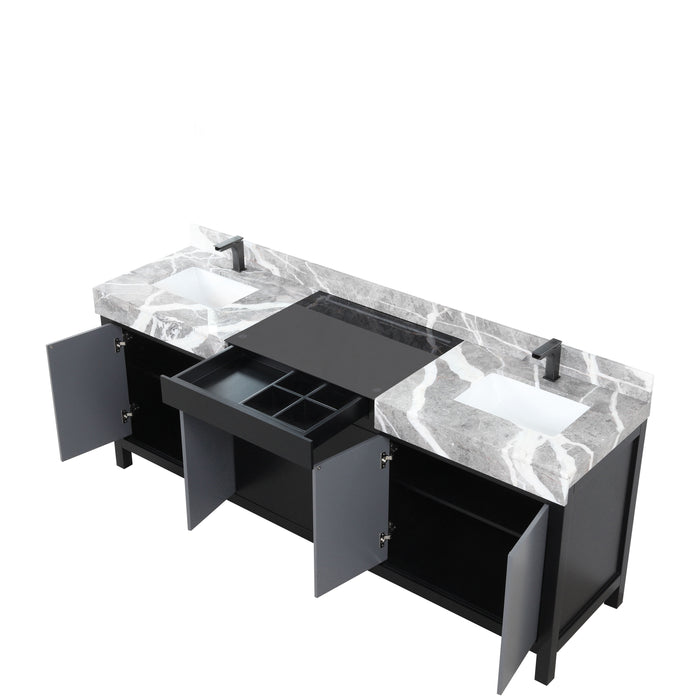 Lexora Zilara 84" - Black and Grey Double Vanity (Options: Castle Grey Marble Tops, White Square Sinks, and Balzani Gun Metal Faucet Set) - Lexora - Ambient Home