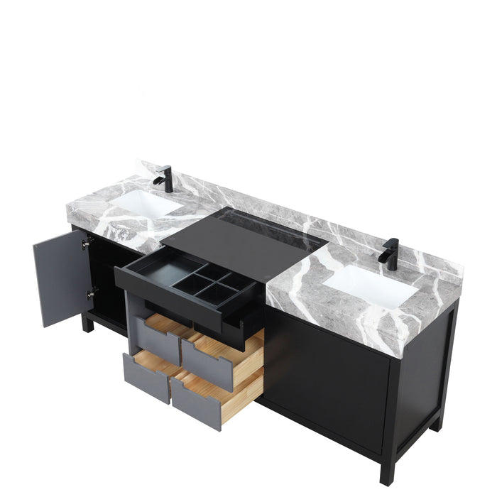 Lexora Zilara 84" - Black and Grey Double Vanity (Options: Castle Grey Marble Tops, White Square Sinks, and Cascata Nera Matte Black Faucet Set) - Lexora - Ambient Home