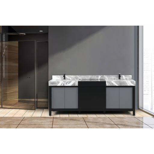 Lexora Zilara 84" - Black and Grey Double Vanity (Options: Castle Grey Marble Tops, White Square Sinks, and Cascata Nera Matte Black Faucet Set) - Lexora - Ambient Home