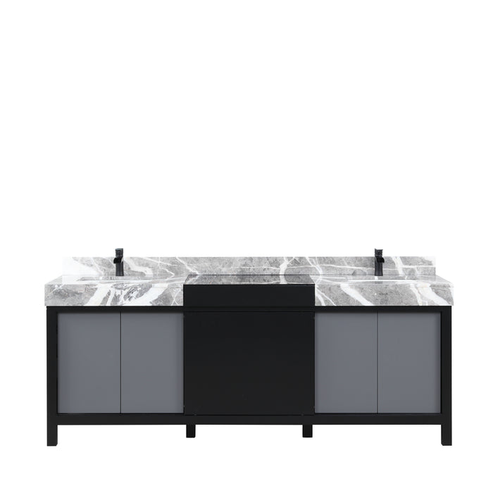 Lexora Zilara 84" - Black and Grey Double Vanity (Options: Castle Grey Marble Tops, White Square Sinks, and Cascata Nera Matte Black Faucet Set) - Lexora - Ambient Home