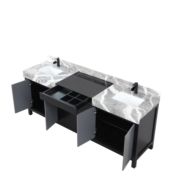 Lexora Zilara 84" - Black and Grey Double Vanity (Options: Castle Grey Marble Tops, White Square Sinks, and Cascata Nera Matte Black Faucet Set) - Lexora - Ambient Home