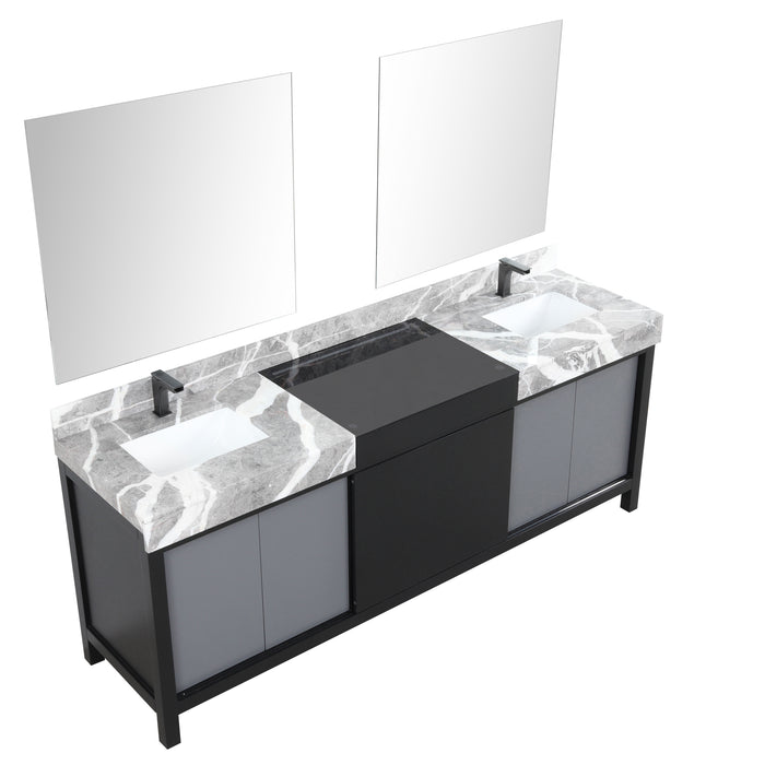 Lexora Zilara 84" - Black and Grey Double Vanity (Options: Castle Grey Marble Tops, White Square Sinks, Balzani Gun Metal Faucet Set, and 34" Frameless Mirrors) - Lexora - Ambient Home