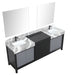 Lexora Zilara 84" - Black and Grey Double Vanity (Options: Castle Grey Marble Tops, White Square Sinks, Balzani Gun Metal Faucet Set, and 34" Frameless Mirrors) - Lexora - Ambient Home