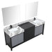 Lexora Zilara 84" - Black and Grey Double Vanity (Options: Castle Grey Marble Tops, White Square Sinks, Cascata Nera Matte Black Faucet Set, and 34" Frameless Mirrors) - Lexora - Ambient Home