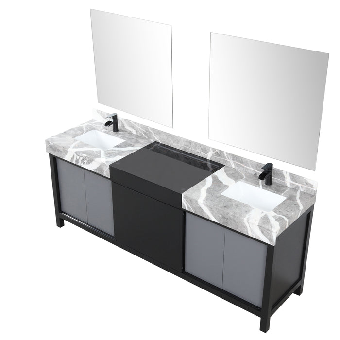 Lexora Zilara 84" - Black and Grey Double Vanity (Options: Castle Grey Marble Tops, White Square Sinks, Cascata Nera Matte Black Faucet Set, and 34" Frameless Mirrors) - Lexora - Ambient Home