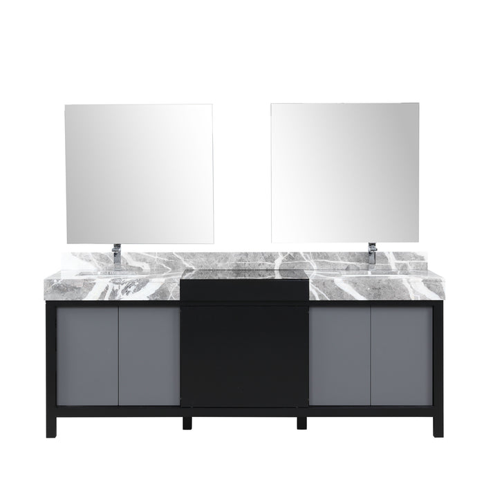 Lexora Zilara 84" - Black and Grey Double Vanity (Options: Castle Grey Marble Tops, White Square Sinks, Monte Chrome Faucet Set, and 34" Frameless Mirrors) - Lexora - Ambient Home