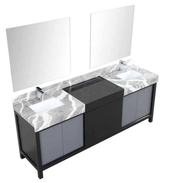 Lexora Zilara 84" - Black and Grey Double Vanity (Options: Castle Grey Marble Tops, White Square Sinks, Monte Chrome Faucet Set, and 34" Frameless Mirrors) - Lexora - Ambient Home