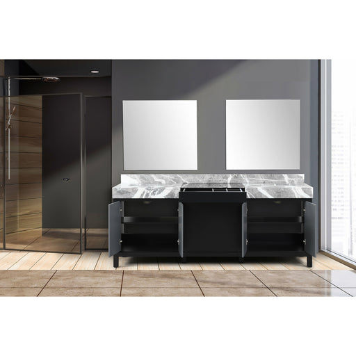 Lexora Zilara 84" - Black and Grey Double Vanity (Options: Castle Grey Marble Tops, White Square Sinks, and 34" Frameless Mirrors) - Lexora - Ambient Home